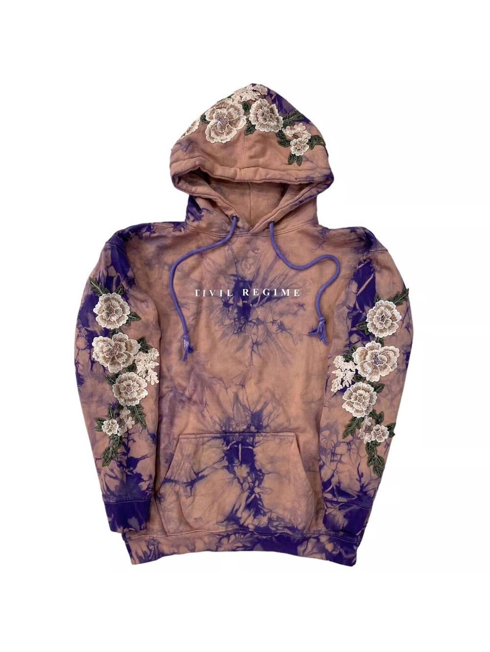 Civil Regime Tie-Dye Embroidered Roses Hoodie-Medium